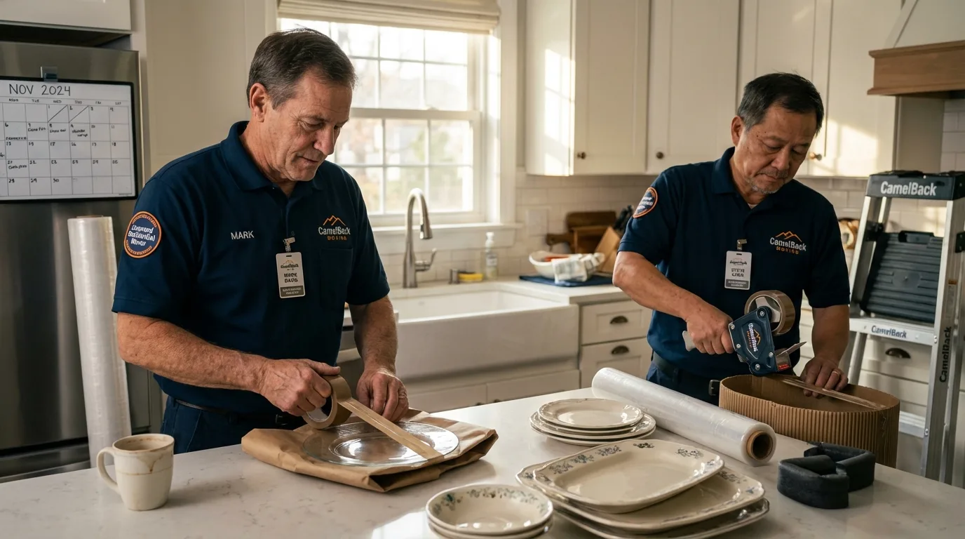 Professional crew packing kitchen dishware in Gladstone, OR
